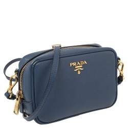 Pre Owned Prada Blue Saffiano Lux Leather Camera Crossbody Bag