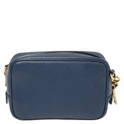 Pre Owned Prada Blue Saffiano Lux Leather Camera Crossbody Bag