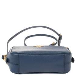 Pre Owned Prada Blue Saffiano Lux Leather Camera Crossbody Bag