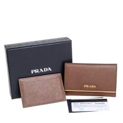 Pre Owned Prada Tan Saffiano Leather Flap Metal Card Holder