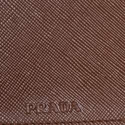 Pre Owned Prada Tan Saffiano Leather Flap Metal Card Holder