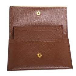 Pre Owned Prada Tan Saffiano Leather Flap Metal Card Holder