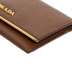 Pre Owned Prada Tan Saffiano Leather Flap Metal Card Holder