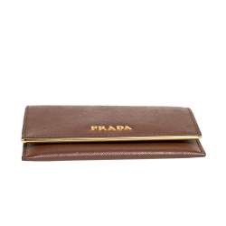 Pre Owned Prada Tan Saffiano Leather Flap Metal Card Holder