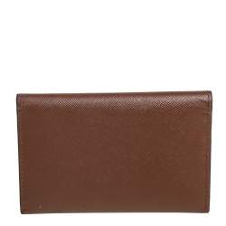 Pre Owned Prada Tan Saffiano Leather Flap Metal Card Holder