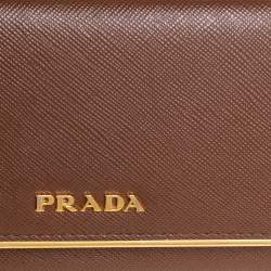 Pre Owned Prada Tan Saffiano Leather Flap Metal Card Holder