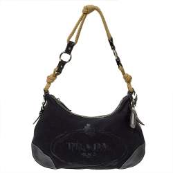Pre Owned Prada Black Canvas And Leather Cruise Rope Baguette Bag