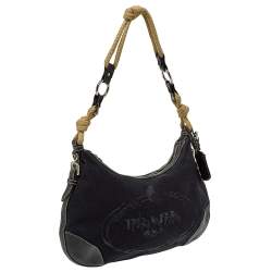 Pre Owned Prada Black Canvas And Leather Cruise Rope Baguette Bag