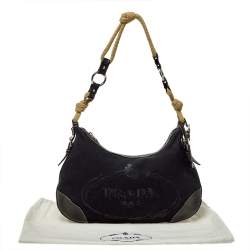 Pre Owned Prada Black Canvas And Leather Cruise Rope Baguette Bag