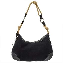 Pre Owned Prada Black Canvas And Leather Cruise Rope Baguette Bag