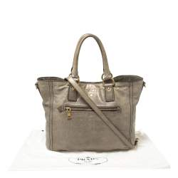 Pre Owned Prada Grey Soft Leather Front Zip Tote