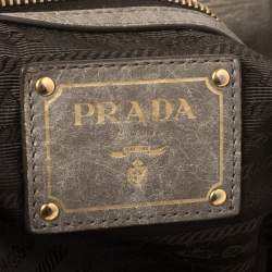 Pre Owned Prada Grey Soft Leather Front Zip Tote