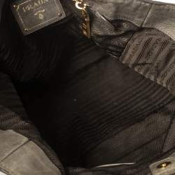 Pre Owned Prada Grey Soft Leather Front Zip Tote