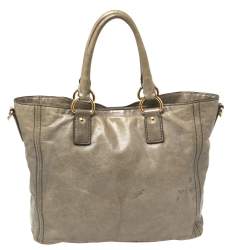 Pre Owned Prada Grey Soft Leather Front Zip Tote
