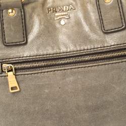 Pre Owned Prada Grey Soft Leather Front Zip Tote