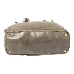 Pre Owned Prada Grey Soft Leather Front Zip Tote