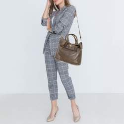 Pre Owned Prada Grey Soft Leather Front Zip Tote