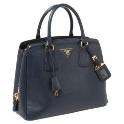مملوكة مسبقًا Prada Navy Blue Saffiano Lux Leather Parabole Tote