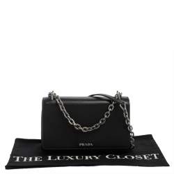 Pre Owned Prada Black Saffiano Lux Leather and Nylon Flap Chain Shoulder Bag