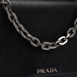 Pre Owned Prada Black Saffiano Lux Leather and Nylon Flap Chain Shoulder Bag
