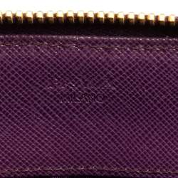 Pre Owned Prada Purple Saffiano Lux Leather Zip Around Wallet