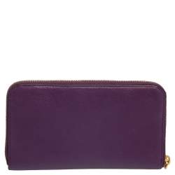 Pre Owned Prada Purple Saffiano Lux Leather Zip Around Wallet