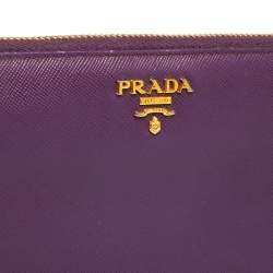 Pre Owned Prada Purple Saffiano Lux Leather Zip Around Wallet