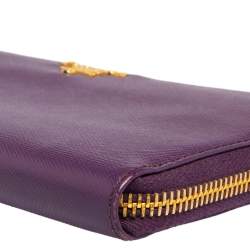 Pre Owned Prada Purple Saffiano Lux Leather Zip Around Wallet