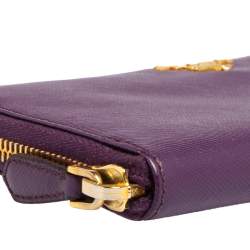 Pre Owned Prada Purple Saffiano Lux Leather Zip Around Wallet