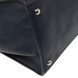 Pre Owned Prada Navy Blue Leather Twin Pocket Tote