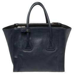 Pre Owned Prada Navy Blue Leather Twin Pocket Tote