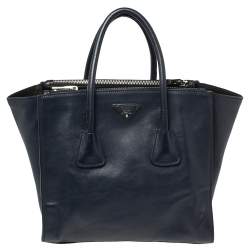 Pre Owned Prada Navy Blue Leather Twin Pocket Tote