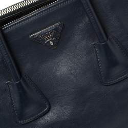 Pre Owned Prada Navy Blue Leather Twin Pocket Tote