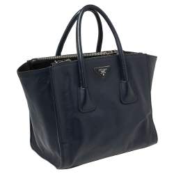 Pre Owned Prada Navy Blue Leather Twin Pocket Tote