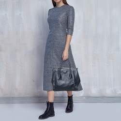 Pre Owned Prada Navy Blue Leather Twin Pocket Tote