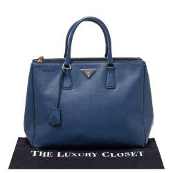 Pre Owned Prada Blue Saffiano Lux Leather Large Double Zip Tote