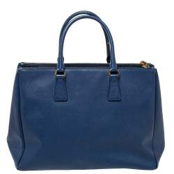 Pre Owned Prada Blue Saffiano Lux Leather Large Double Zip Tote