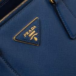 Pre Owned Prada Blue Saffiano Lux Leather Large Double Zip Tote