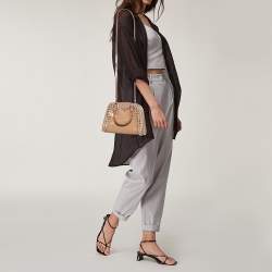 Pre Owned Prada Beige Saffiano Leather Crystal Embellished Pyramid Frame Satchel