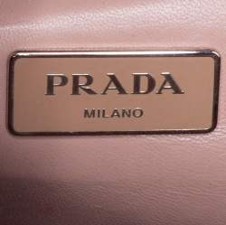 Pre Owned Prada Beige Saffiano Leather Crystal Embellished Pyramid Frame Satchel
