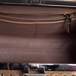 Pre Owned Prada Beige Saffiano Leather Crystal Embellished Pyramid Frame Satchel