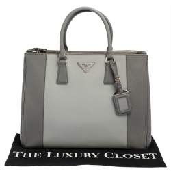 Pre Owned Prada Grey Two Tone Saffiano Lux Leather Large Double Zip Tote