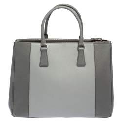 Pre Owned Prada Grey Two Tone Saffiano Lux Leather Large Double Zip Tote