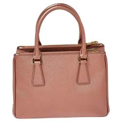 Pre Owned Prada Metallic Pink Saffiano Lux Leather Mini Galleria Tote