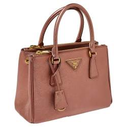 Pre Owned Prada Metallic Pink Saffiano Lux Leather Mini Galleria Tote