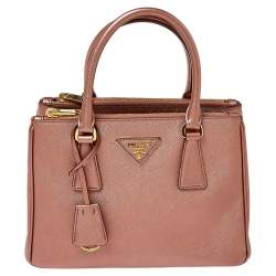 Pre Owned Prada Metallic Pink Saffiano Lux Leather Mini Galleria Tote
