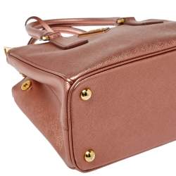 Pre Owned Prada Metallic Pink Saffiano Lux Leather Mini Galleria Tote