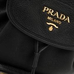 مملوكة مسبقًا Prada Black Leather Drawstring Backpack