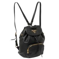 مملوكة مسبقًا Prada Black Leather Drawstring Backpack