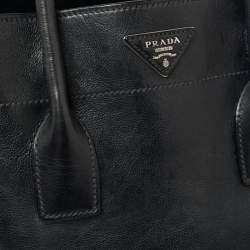 Pre Owned Prada Midnight Blue Glazed Leather Zip Tote